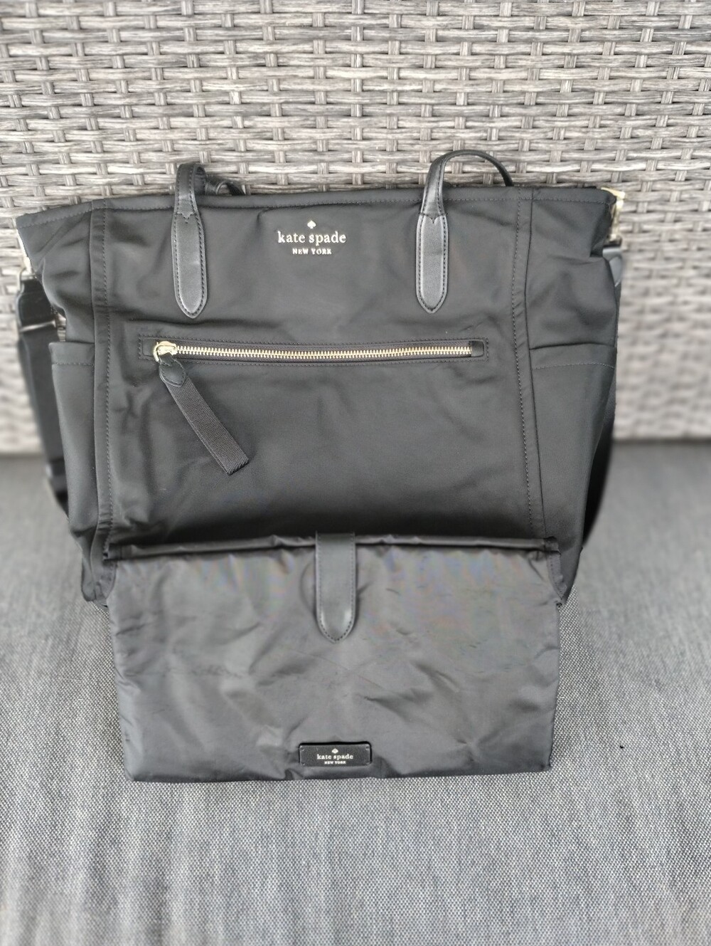 Kate Spade Chelsea Baby Bag Black Nylon Diaper Tote Changing Pad Crossbody